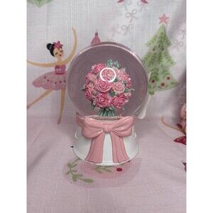 Coquette Pink Bow and Rose Bouquet Valentine Snow Globe